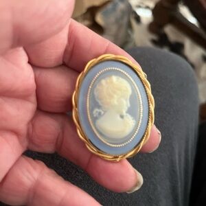 Vintage Gold and Blue Cameo Brooch